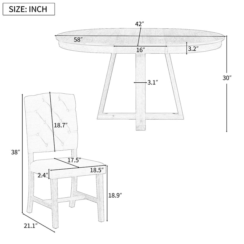 Ensemble de salle à manger 5 pièces en noyer avec table ronde extensible et 4 chaises