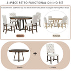 Ensemble de salle à manger 5 pièces en noyer avec table ronde extensible et 4 chaises