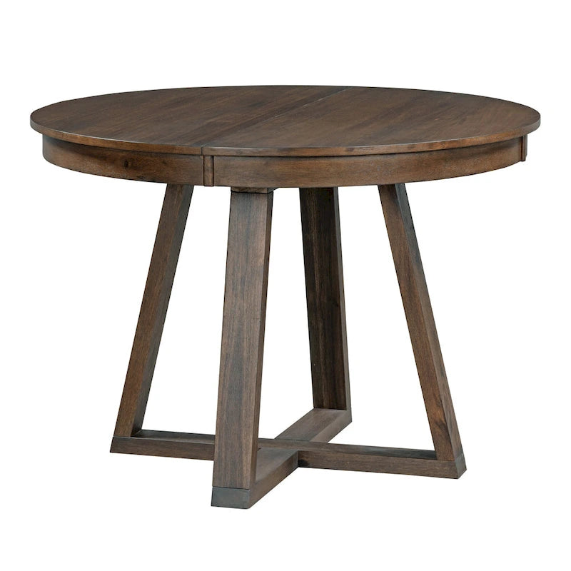 Ensemble de salle à manger 5 pièces en noyer avec table ronde extensible et 4 chaises