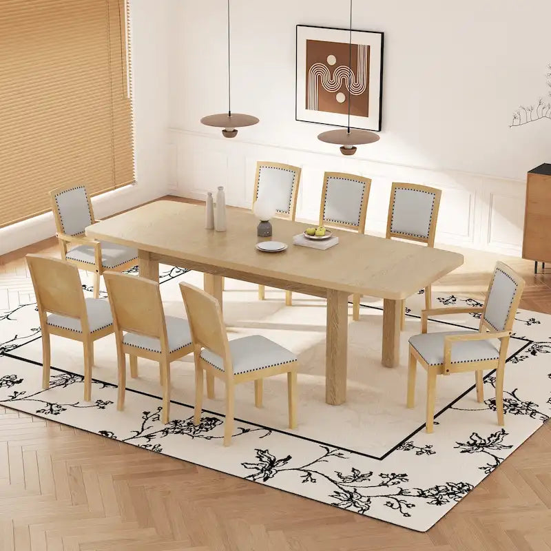 Ensemble de 7 pièces de salle à manger en bois avec table extensible et 6 chaises
