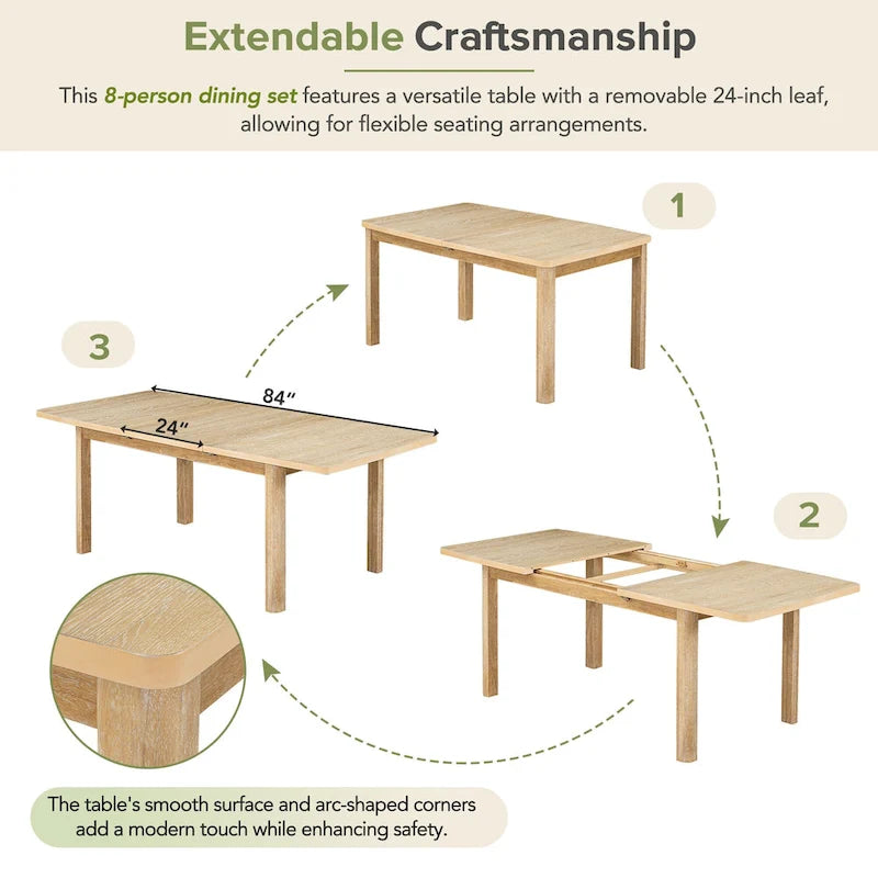 Ensemble de 7 pièces de salle à manger en bois avec table extensible et 6 chaises