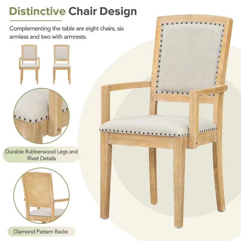 Ensemble de 7 pièces de salle à manger en bois avec table extensible et 6 chaises