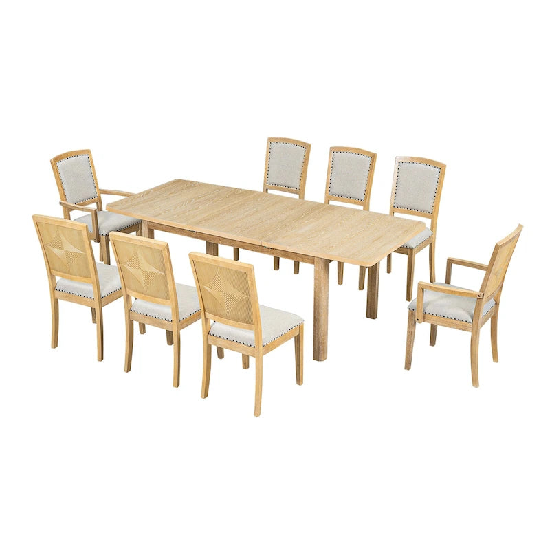 Ensemble de 7 pièces de salle à manger en bois avec table extensible et 6 chaises