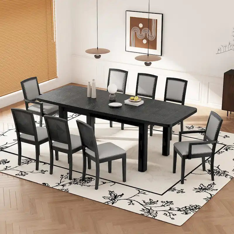 Ensemble de 7 pièces de salle à manger en bois avec table extensible et 6 chaises