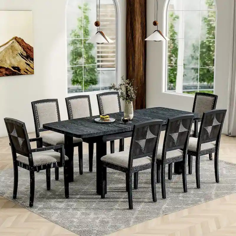 Ensemble de 7 pièces de salle à manger en bois avec table extensible et 6 chaises