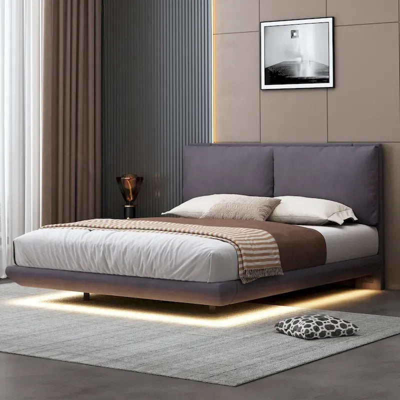 Lit plateforme flottant Queen Velvet avec éclairage à détecteur