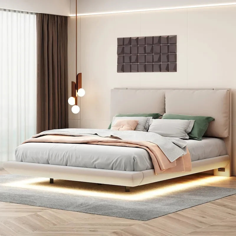 Lit plateforme flottant Queen Velvet avec éclairage à détecteur