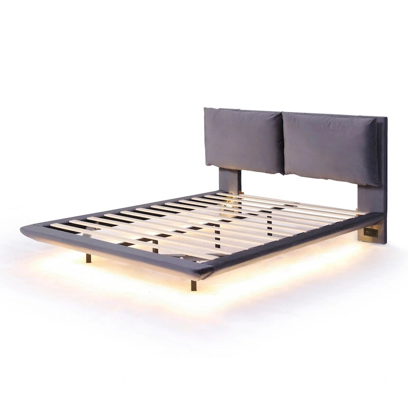 Lit plateforme flottant Queen Velvet avec éclairage à détecteur