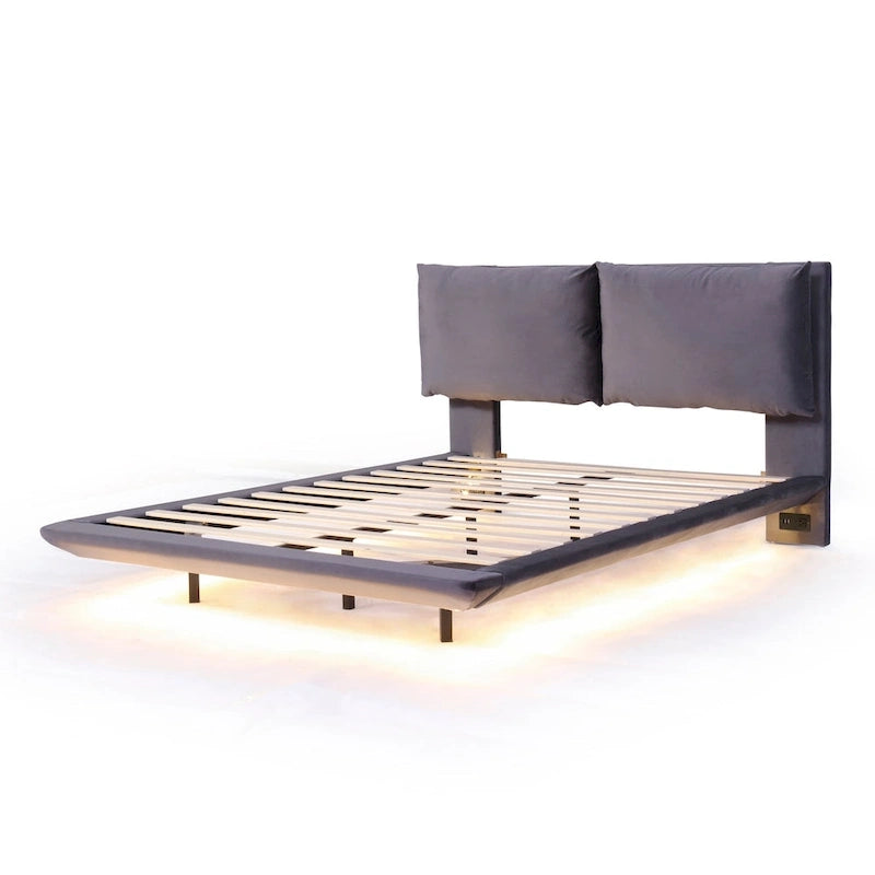 Lit plateforme flottant Queen Velvet avec éclairage à détecteur