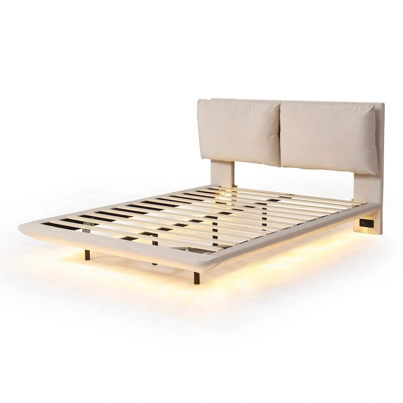 Lit plateforme flottant Queen Velvet avec éclairage à détecteur