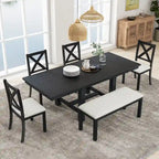 Ensemble de salle à manger noir 6 pièces en bois avec table extensible, 4 chaises et un banc