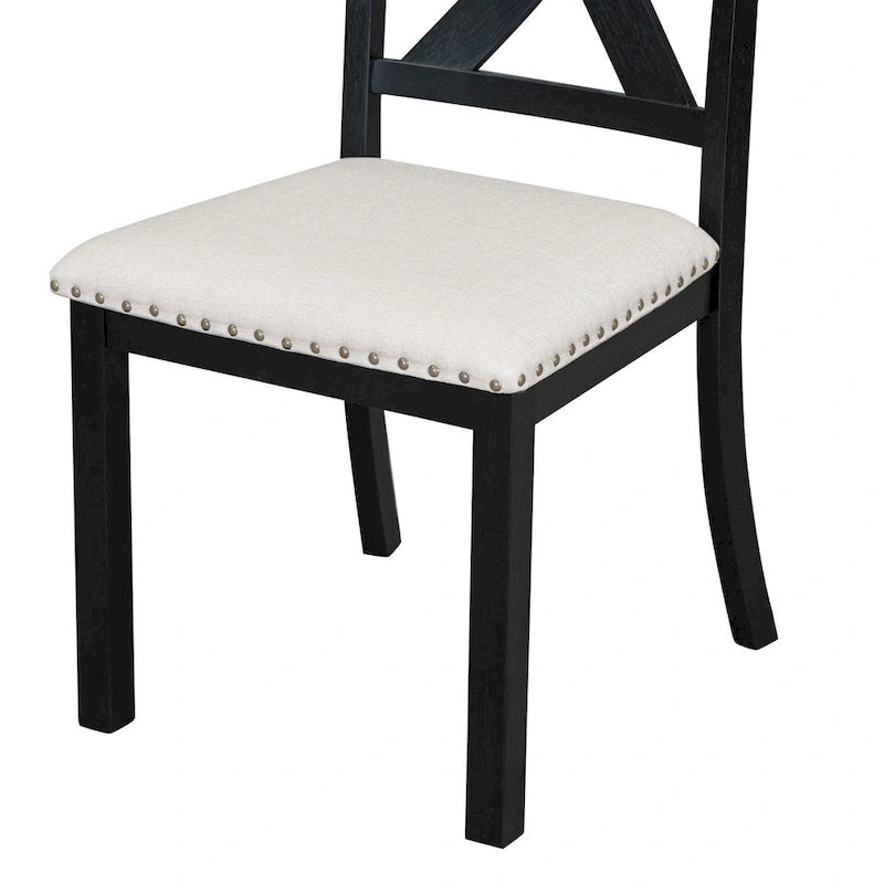 Ensemble de salle à manger noir 6 pièces en bois avec table extensible, 4 chaises et un banc