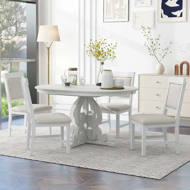 Ensemble de salle à manger 5 pièces en bois avec table extensible et 4 chaises
