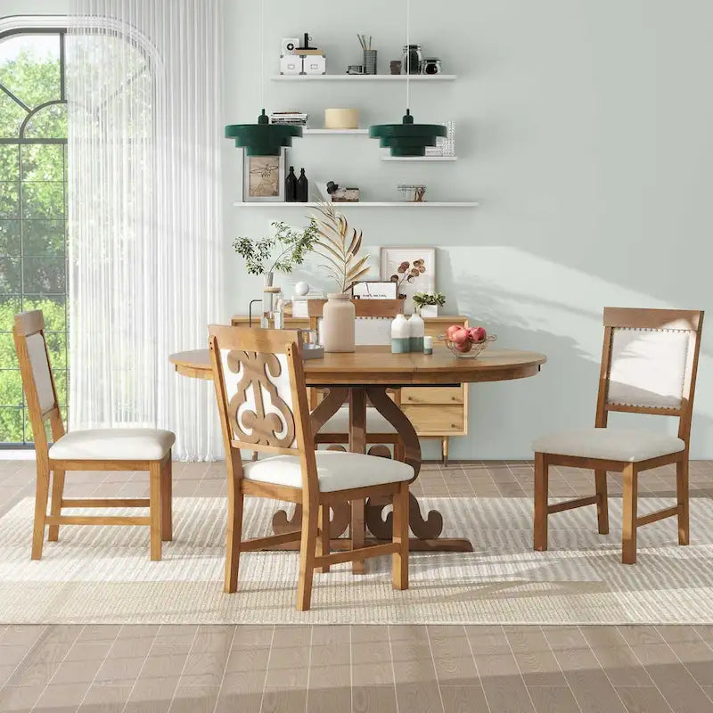 Ensemble de salle à manger 5 pièces en bois avec table extensible et 4 chaises