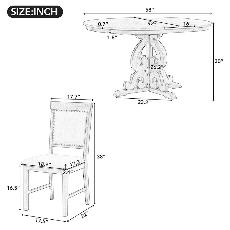 Ensemble de salle à manger 5 pièces en bois avec table extensible et 4 chaises