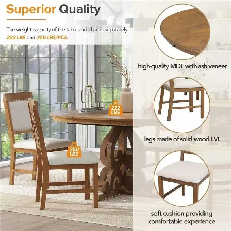 Ensemble de salle à manger 5 pièces en bois avec table extensible et 4 chaises