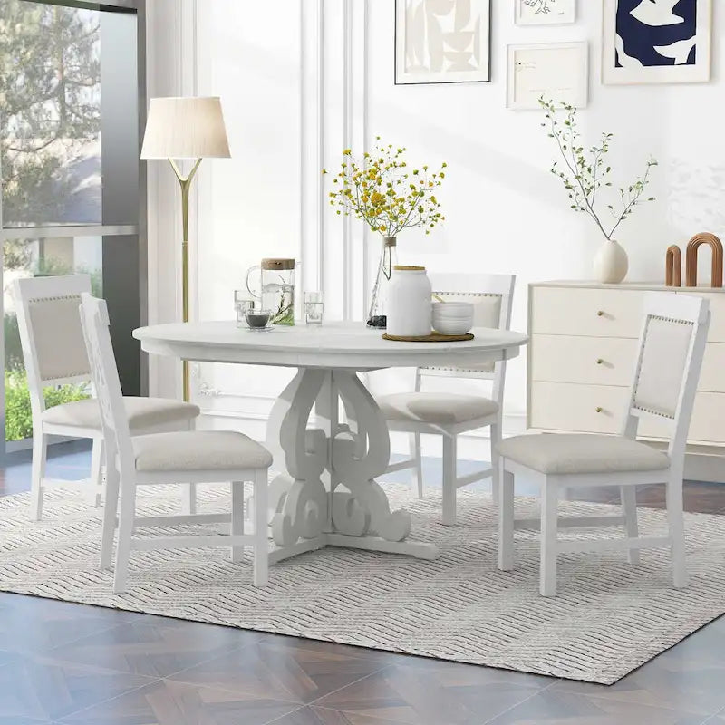 Ensemble de salle à manger 5 pièces en bois avec table extensible et 4 chaises