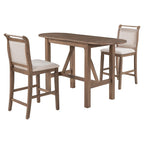 Ensemble de salle à manger rustique 3 pièces en bois avec table à abattant et 2 chaises de salle à manger rembourrées