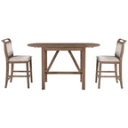Ensemble de salle à manger rustique 3 pièces en bois avec table à abattant et 2 chaises de salle à manger rembourrées