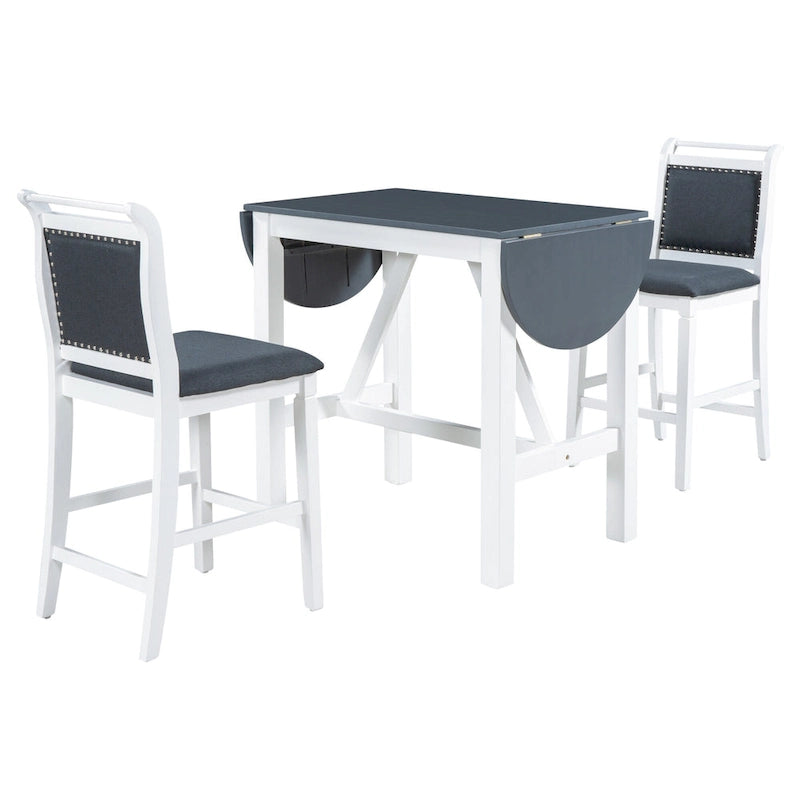 Ensemble de salle à manger rustique 3 pièces en bois avec table à abattant et 2 chaises de salle à manger rembourrées