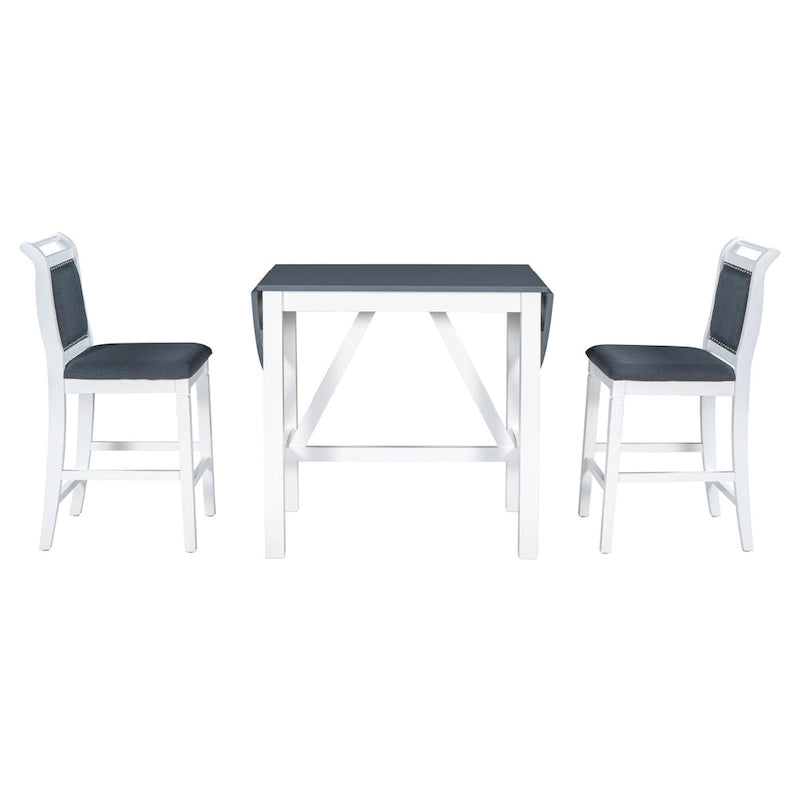 Ensemble de salle à manger rustique 3 pièces en bois avec table à abattant et 2 chaises de salle à manger rembourrées