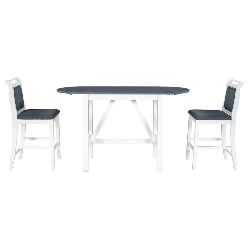 Ensemble de salle à manger rustique 3 pièces en bois avec table à abattant et 2 chaises de salle à manger rembourrées