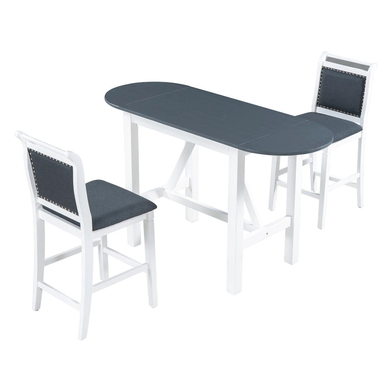 Ensemble de salle à manger rustique 3 pièces en bois avec table à abattant et 2 chaises de salle à manger rembourrées