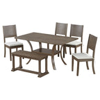 Ensemble de salle à manger moderne 6 pièces avec 4 chaises de salle à manger à coussins amovibles, étagère de rangement et banc
