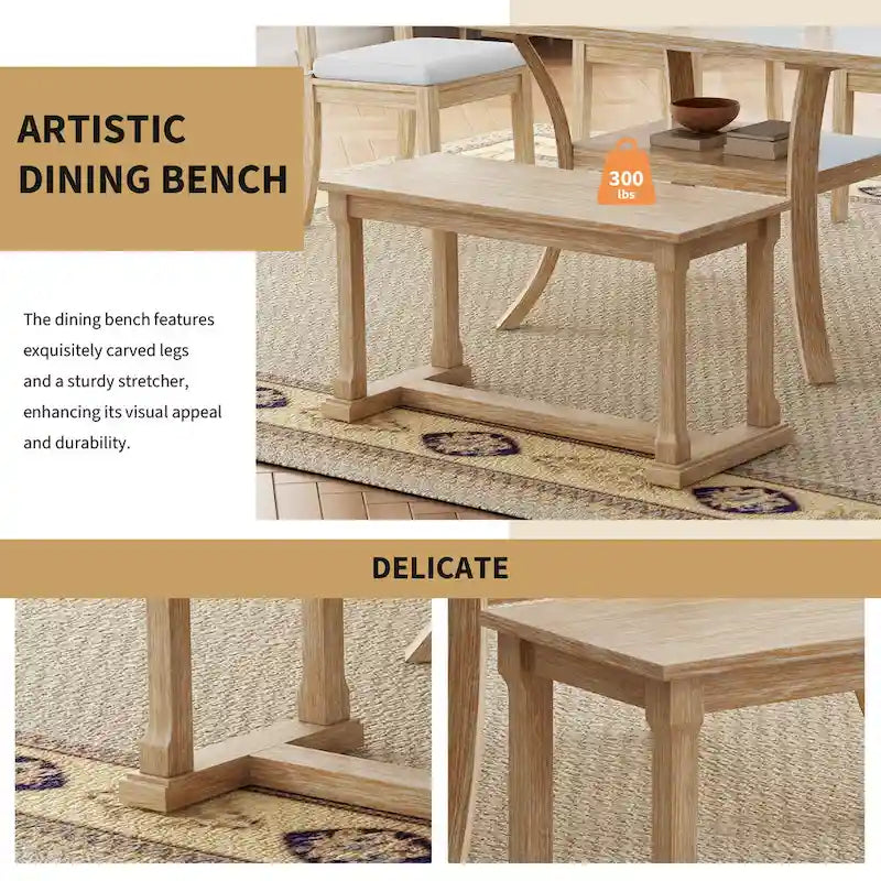Ensemble de salle à manger moderne 6 pièces avec 4 chaises de salle à manger à coussins amovibles, étagère de rangement et banc