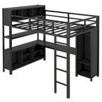 Lit mezzanine en métal avec armoire et bureau