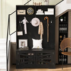 Grand portemanteau d'entrée avec 10 casiers à chaussures et 7 patères, portemanteau de 109 cm de large avec banc d'entrée, design 3-en-1 et étagères réglables