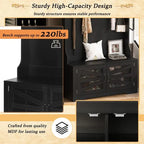 Grand portemanteau d'entrée avec 10 casiers à chaussures et 7 patères, portemanteau de 109 cm de large avec banc d'entrée, design 3-en-1 et étagères réglables