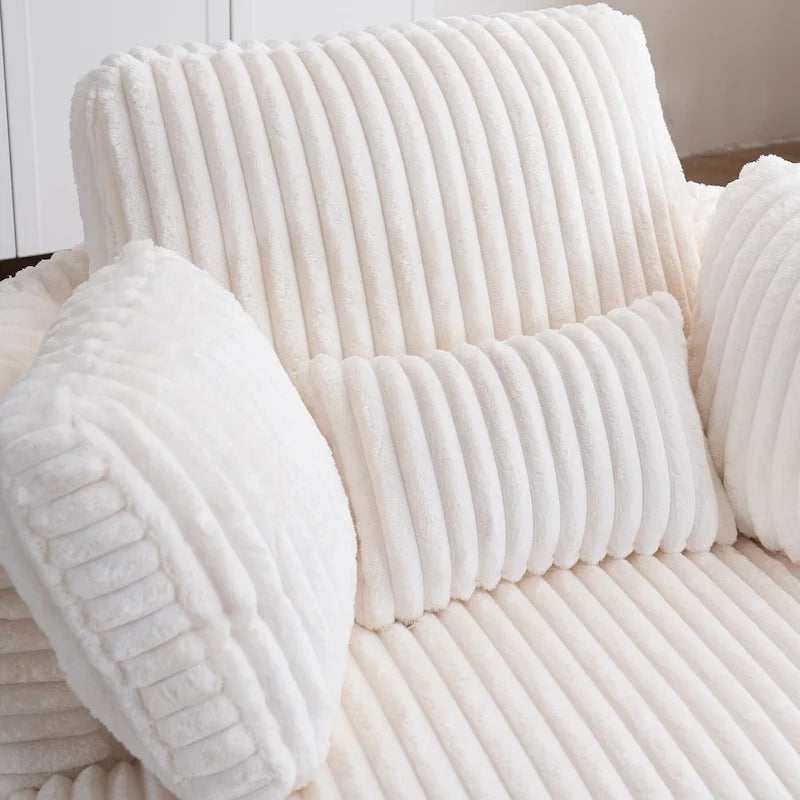 Fauteuil pivotant 360° surdimensionné en velours côtelé doux et moderne pour salon ou chambre avec oreillers
