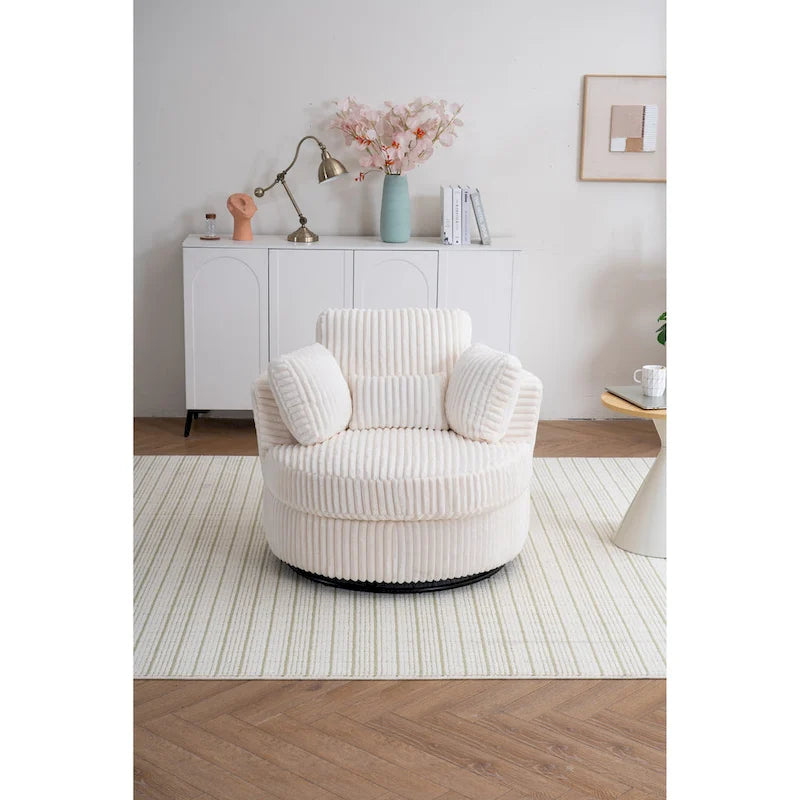 Fauteuil pivotant 360° surdimensionné en velours côtelé doux et moderne pour salon ou chambre avec oreillers