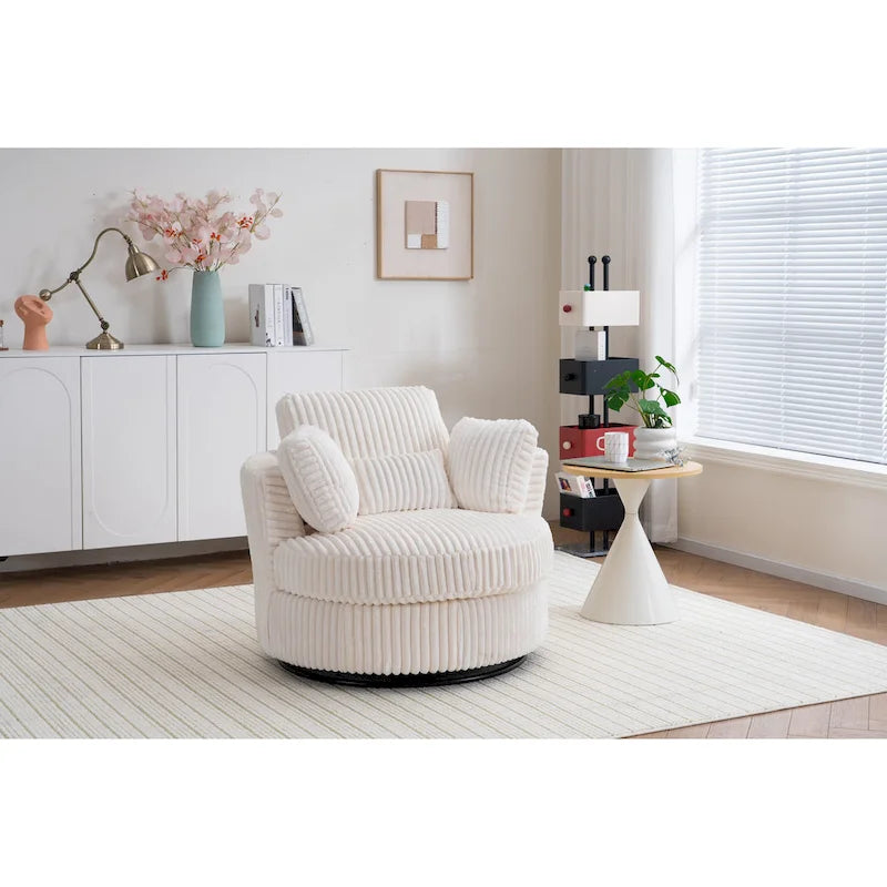 Fauteuil pivotant 360° surdimensionné en velours côtelé doux et moderne pour salon ou chambre avec oreillers