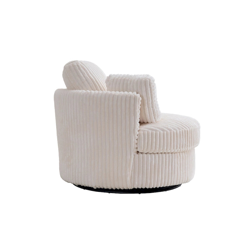 Fauteuil pivotant 360° surdimensionné en velours côtelé doux et moderne pour salon ou chambre avec oreillers