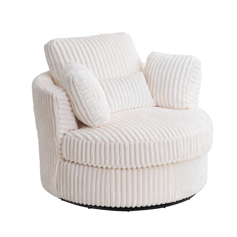 Fauteuil pivotant 360° surdimensionné en velours côtelé doux et moderne pour salon ou chambre avec oreillers