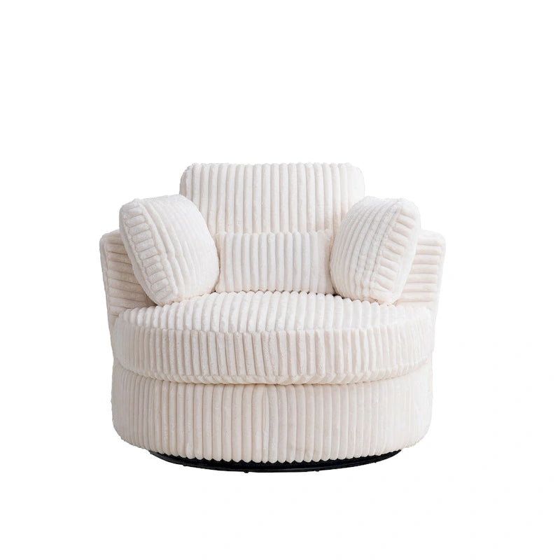 Fauteuil pivotant 360° surdimensionné en velours côtelé doux et moderne pour salon ou chambre avec oreillers