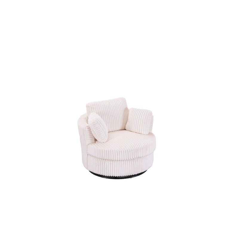 Fauteuil pivotant 360° surdimensionné en velours côtelé doux et moderne pour salon ou chambre avec oreillers