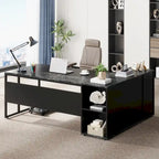Bureau de direction de 180 cm, bureau en L avec armoire et étagères pour bureau à domicile