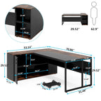 Bureau de direction de 180 cm, bureau en L avec armoire et étagères pour bureau à domicile