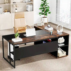 Bureau de direction de 180 cm, bureau en L avec armoire et étagères pour bureau à domicile