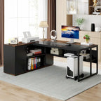 Bureau de direction de 180 cm, bureau en L avec armoire et étagères pour bureau à domicile