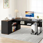 Bureau de direction de 180 cm, bureau en L avec armoire et étagères pour bureau à domicile