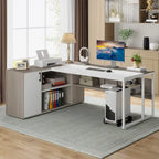 Bureau de direction de 180 cm, bureau en L avec armoire et étagères pour bureau à domicile