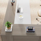 Bureau de direction de 180 cm, bureau en L avec armoire et étagères pour bureau à domicile