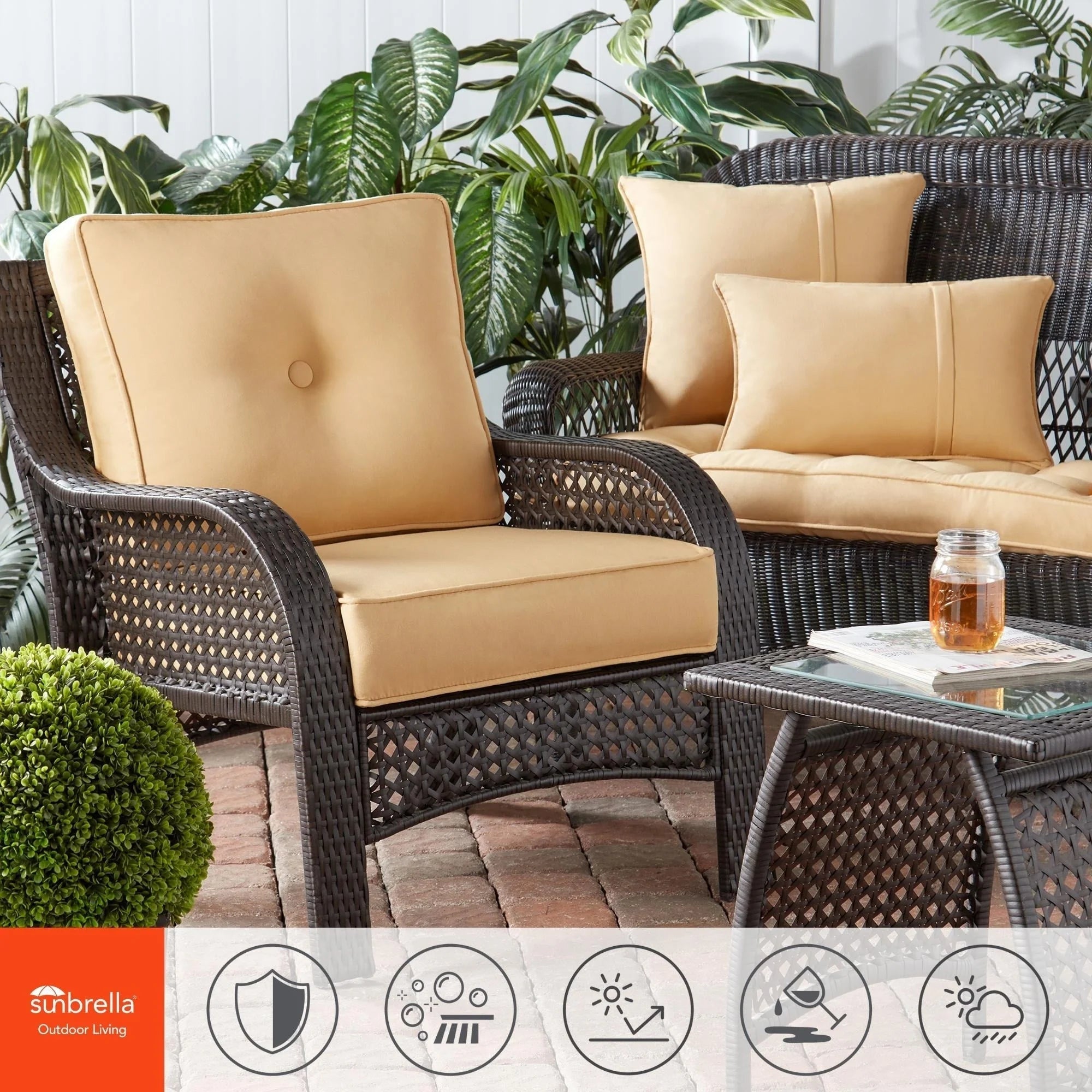 Ensemble de 2 coussins d'extérieur Sunbrella haut de gamme à assise profonde