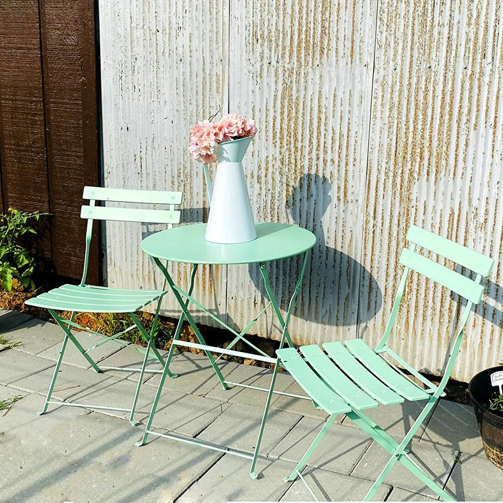 Ensemble bistro pliant 3 pièces en métal, ensemble de conversation intérieur/extérieur résistant aux intempéries pour patio, cour, jardin