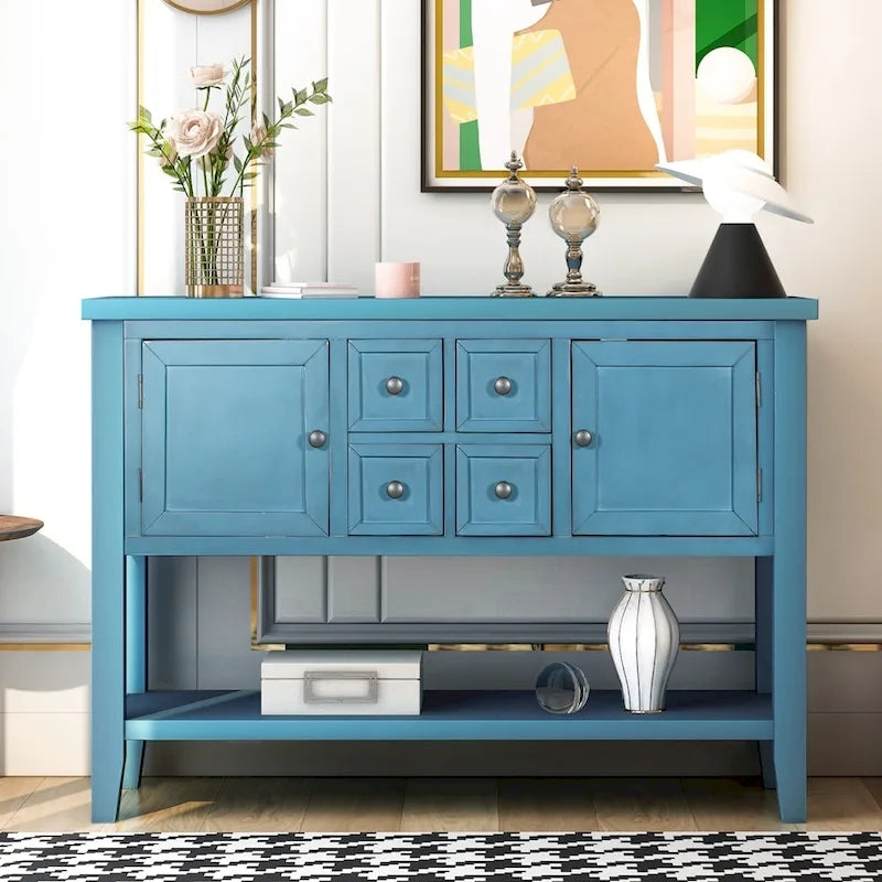 Buffet commode de style rétro en bois avec étagère inférieure, facile à assembler, pour salon, cuisine, entrée