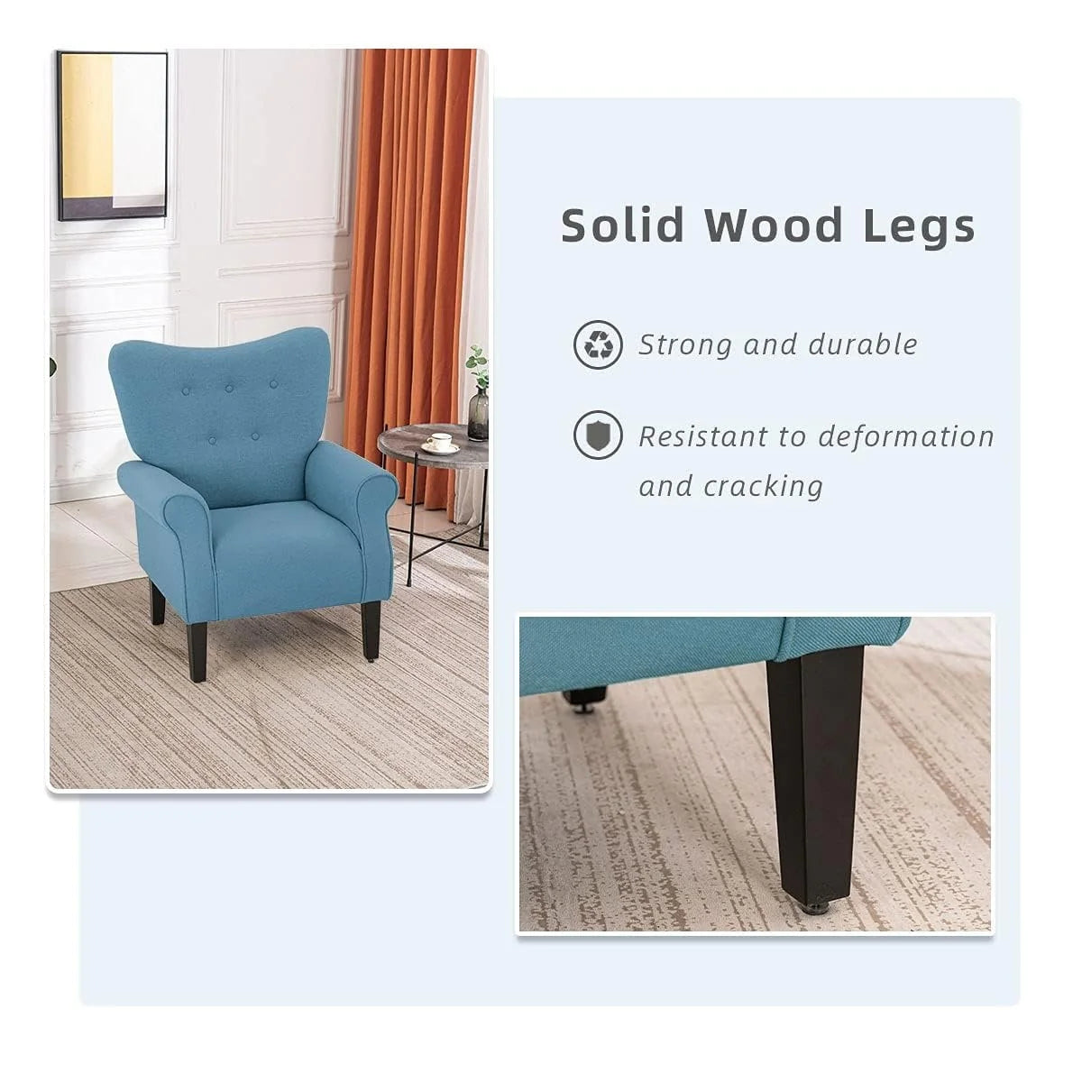 Fauteuil d'appoint moderne Erommy, fauteuil à dossier haut, canapé individuel en tissu capitonné avec pieds en bois pour salon